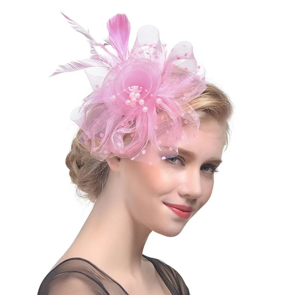 

Vintage Exquisite Feathers Fascinator Hat Elegant Polka Dot Tea Party Mesh Hair Band Hair Hoop Sweet Bride Headdress Lady