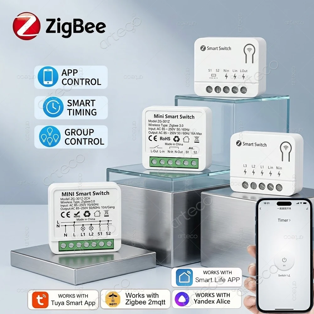 Tuya Zigbee Mini DIY Smart Switch Module 1/2/3 Gang App Control Timer Home Automation Works With Alexa Yandex Z2M Home Assistant