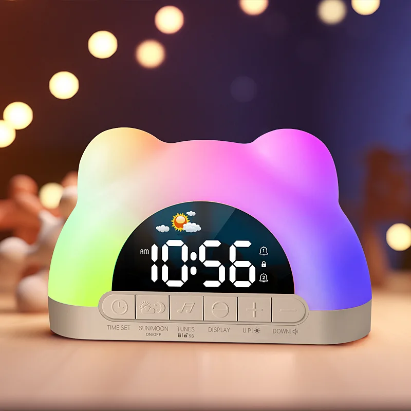 Digital Clock Wake Up Light Sunrise Alarm Clock Colorful Night Light Cute Bear Shaped Ideal for Bedroom Decor Christmas Niditon