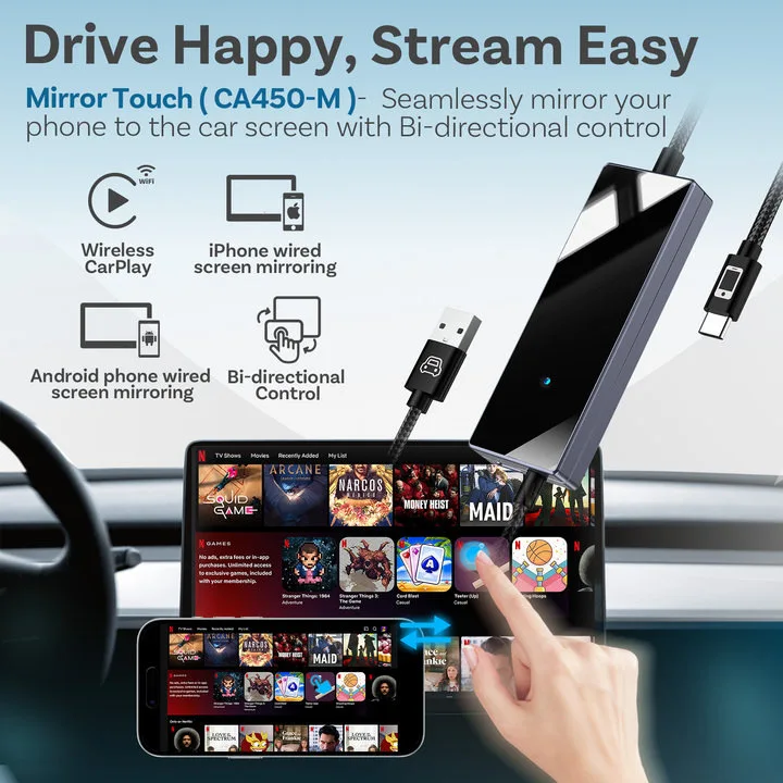 

Wireless CarPlay Adapter AI Voice Control for 2020+ Cars, Android Screen Mirroring, Anti-Control Dongle, iPhone/Android