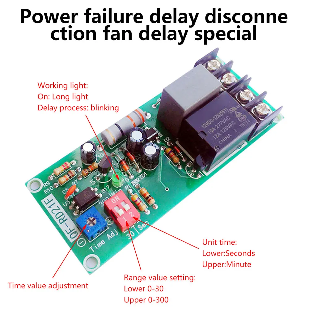 AC100V-220V Adjustable Timer Control Relay Module Turn Off Delay Switch Board For Exhaust Fan Delayed Fan Shutdown Relay Module