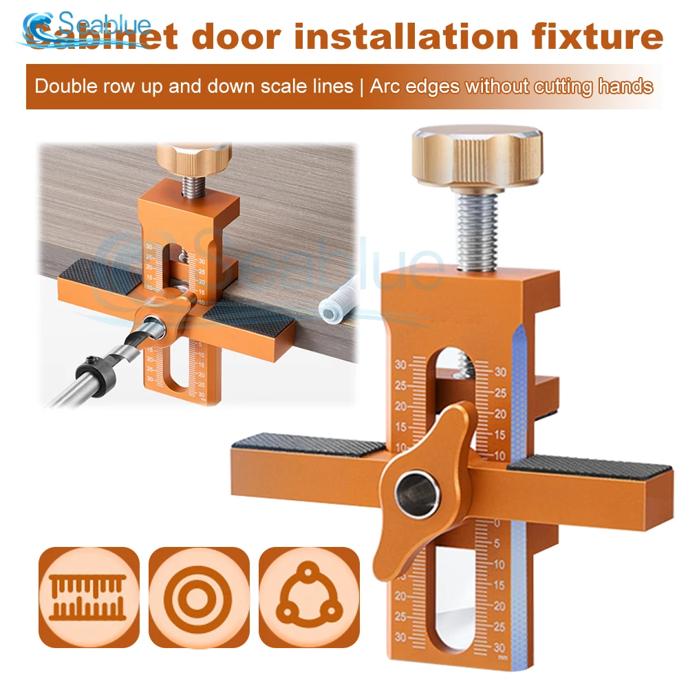 Cabinet Door Mounting Jig with Support Arm&Clamp, Aluminum Alloy Body Tool for Installing Cabinets with Face Frame or Frameless