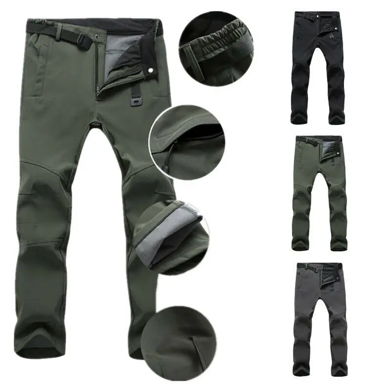 Calças de lã impermeáveis e à prova de vento para homens, soft shell, esportes ao ar livre, trekking, camping, caminhadas, montanha, esqui, inverno