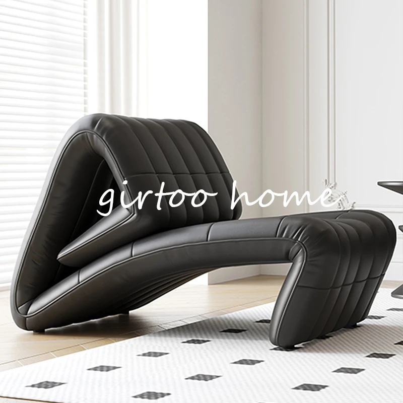 

Barcelona Light Luxury Simple Leather Folding Chair Nordic Single Sofa Lazy Floor Chair Designer Black Lounge Chair