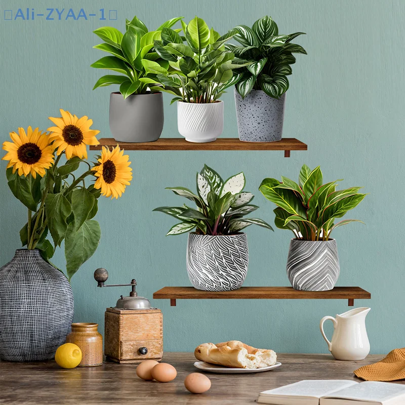 【ZYAA-1】3Pcs/Set Fake Green Plants Potted Plant 3D Wall Stickers Living Room Study Office Decor Waterproof Self Adhesive Decals