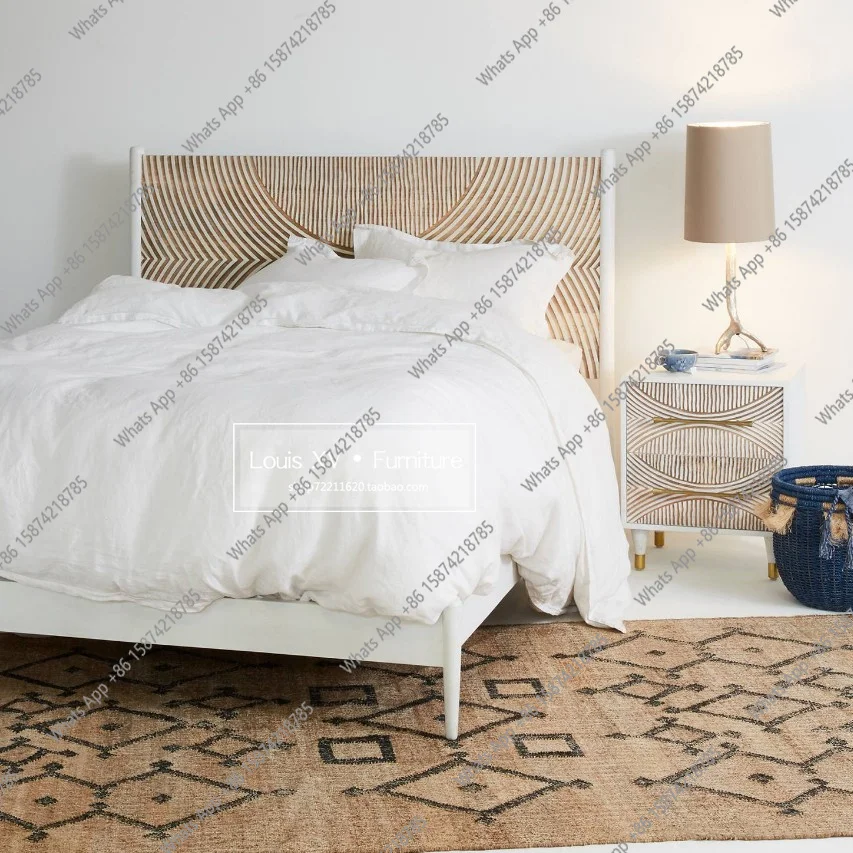 

French solid wood bed classical carving Thalia art bed South East Asia style double bed wardrobe designer