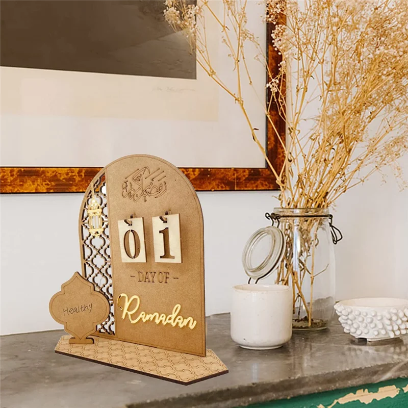 PB木製ラマダンカレンダー装飾カウントダウンカレンダー装飾30日間 イード・ムバラク ラマダンパーティーオーナメント