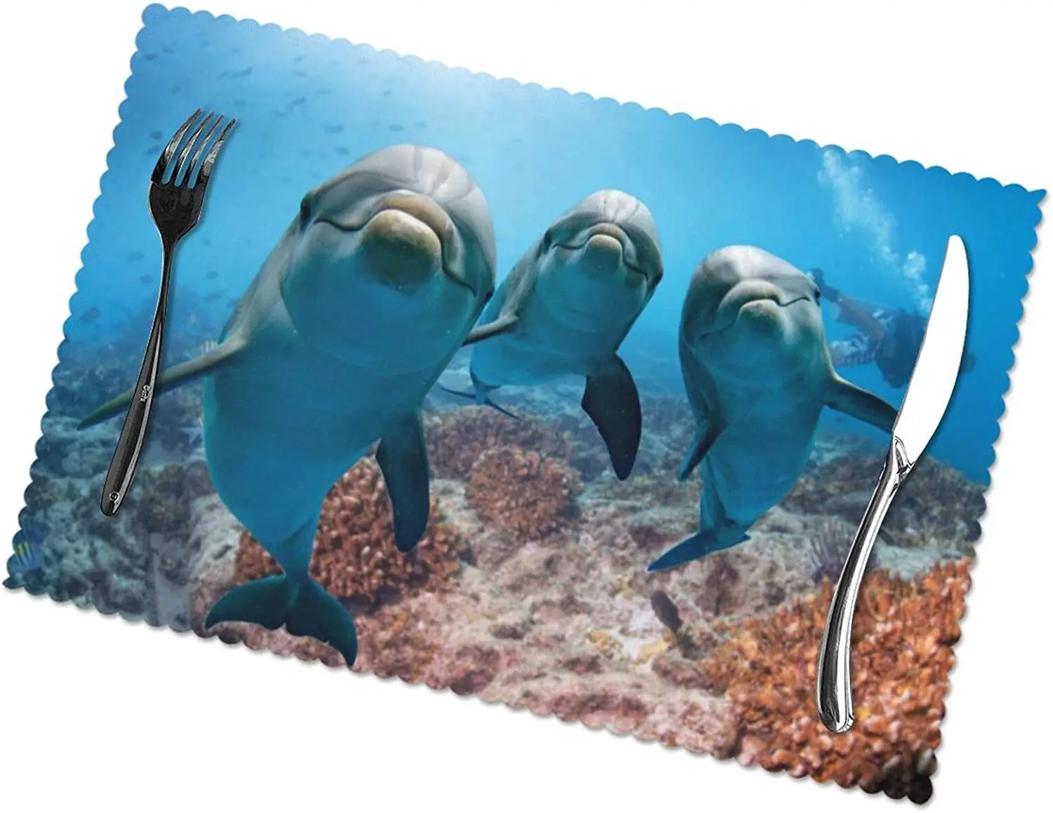 

Funny Dolphin Ocean Animal Placemat Set of 4 Desktop Decor Place Table Mat Washable Non Slip Stain Resistant for Dining Home