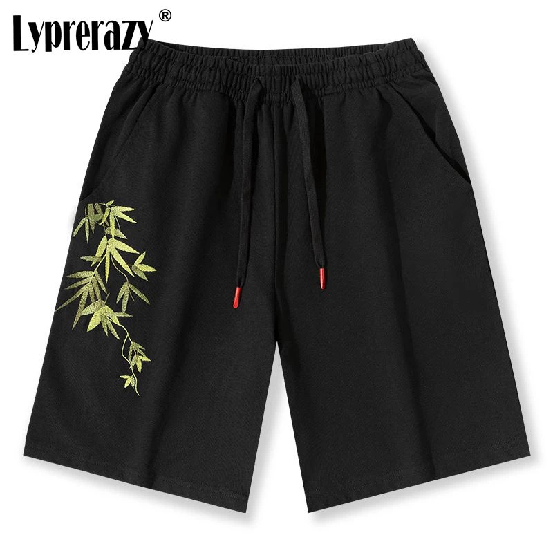 

Lyprerazy Summer National Tide Bamboo Leaf Embroidery Casual Shorts Men's Loose Straight Chinese Style Shorts