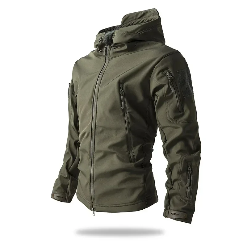 

Hot New Mens Tactical Jacket Hiking Shark Skin Soft Shell Clothes Windbreaker Flight Pilot Hood Outdoors Fleece Field Jacket