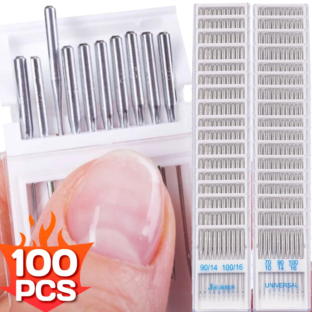 Agujas para máquina de coser, ropa Universal para pantalones vaqueros, punta Regular, aguja de coser afilada, cabezal de punta de bola, suministros DIY de acero rico en carbono