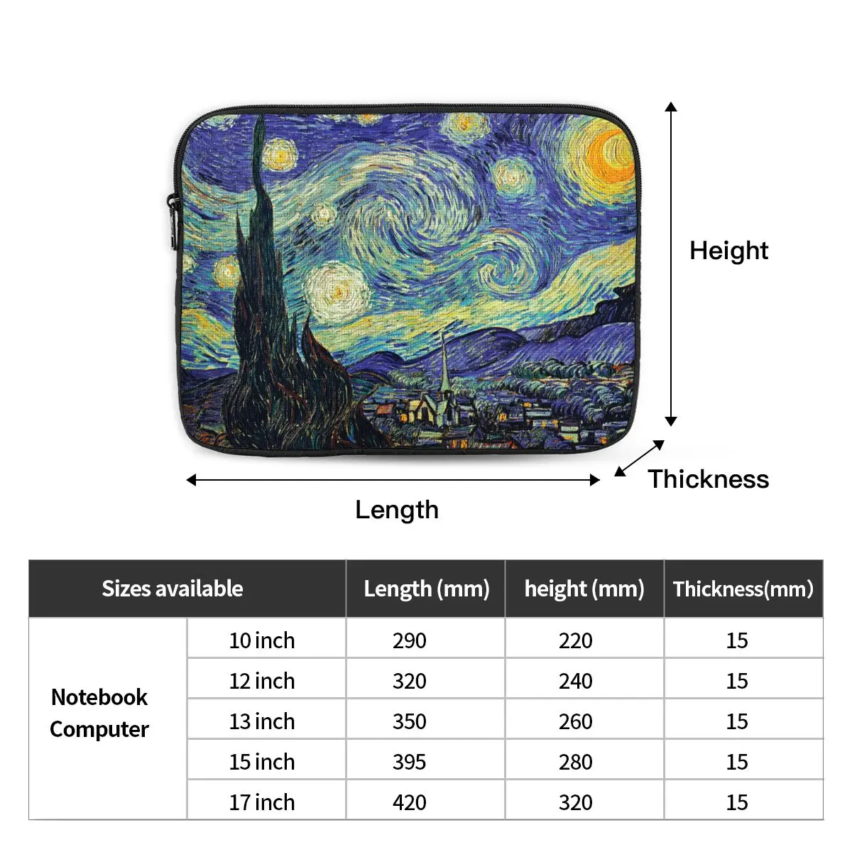 Shockproof Case 12 13 15 17 Inch Van Gogh Laptop Liner Sleeve Notebook Bag Case