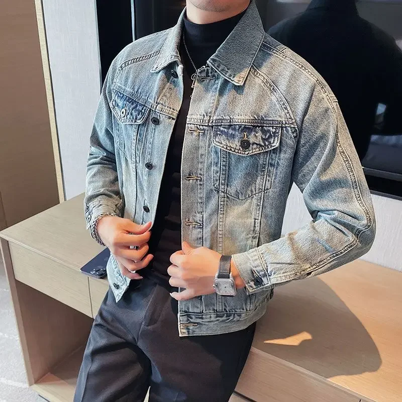 Denim Jackets Man Casual Slim Short High Quality Trendy Cowboy Coat for Men Size L New In Elatic Original Lxury Loose Cowgirl S