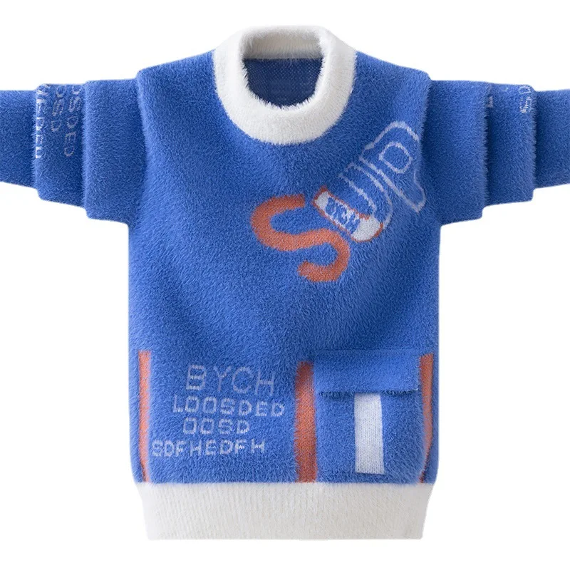 Boys' Soft Plush Sweaters 2023 Autumn Winter New Children's Pullover Knitting Wear Children's Knitwear Boy Sweater Trendy