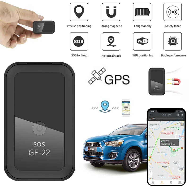 Dispositivo rastreador GPS GF-22 coche en tiempo Real, Mini posicionamiento preciso, Control de voz, localizador antipérdida, novedad de 2024