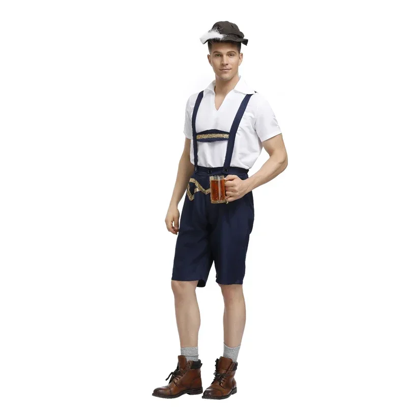 Oktoberfest เครื่องแต่งกาย Lederhosen Bavarian Oktoberfest เทศกาลเยอรมันเบียร์ฮาโลวีนสําหรับชายเบียร์เครื่องแต่งกาย