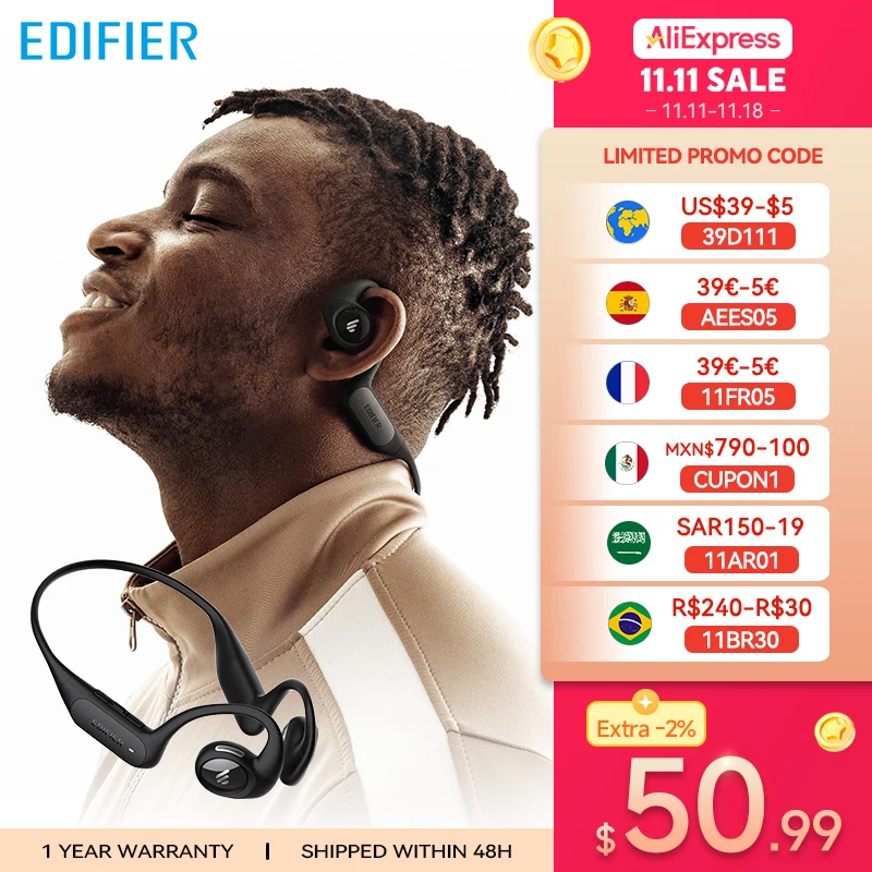 Edifier Comfo Run Open-Ear Wireless Bluetooth Earphones Air Conduction Sports Headphones IP55 Waterproof Deep Bass Workouts