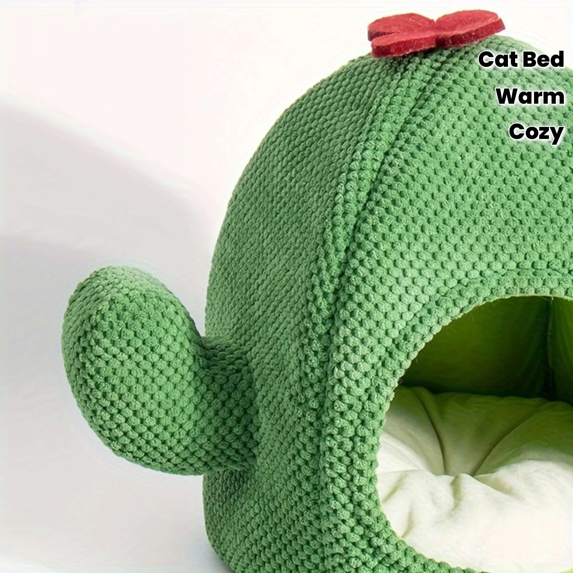 Cozy All-Season Cat Bed - Enclosed Cactus Design, Warm Polyester Fiber Pet House for Kittens and Small Dogs