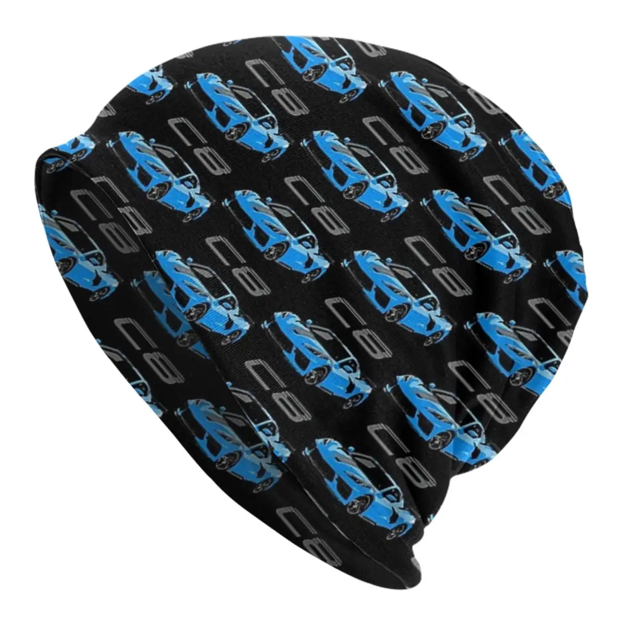 

Blue Chevy Corvette C8 Mid Engine Men Women Adult Beanies Caps Knitted Bonnet Hat Warm Fashion Autumn Winter Skullies Hats