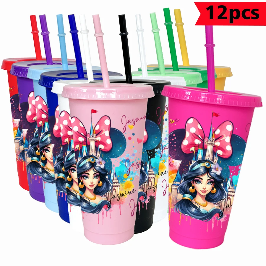 

12pcs/pack Disney Princess Jasmine,Minnie Mouse 26oz colorful plastic tumbler birthday party drinking utensils juice coffee cup