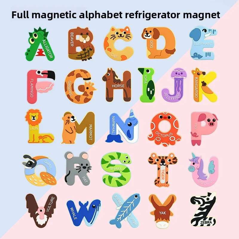 Cute Animal Alphabet Fridge Magnets Soft Rubber ABC Letter Magnets Kids Early Learning Educational Refrigerator Blackboard Decor
