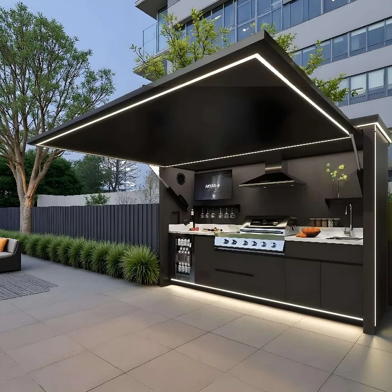Planet Customized Outdoor Kitchen Set Stainless Steel Cabinets Modern Design Stove BBQ Grill Weather-Resistant Garden Cooking