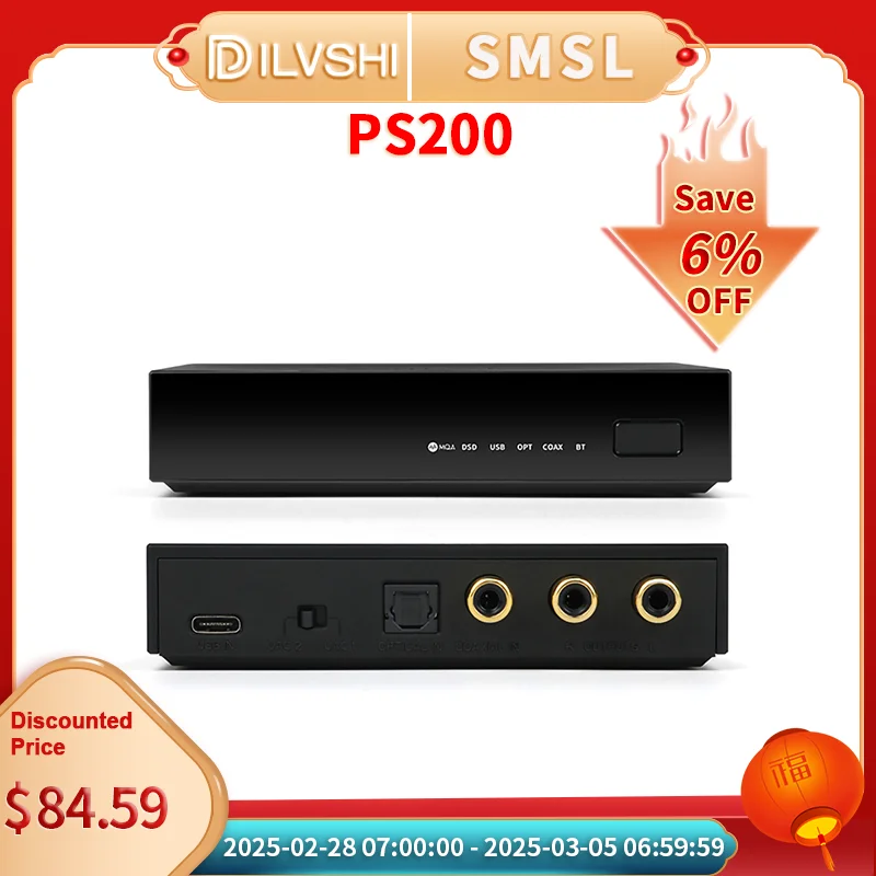 SMSL PS200 고해상도 USB DAC ESS, ES9039Q2M 디코딩 MQA MQA-CD, 블루투스 5.0 하이파이 오디오 디코더, 스위치 PS5 PS4 용 DSD512 PCM768