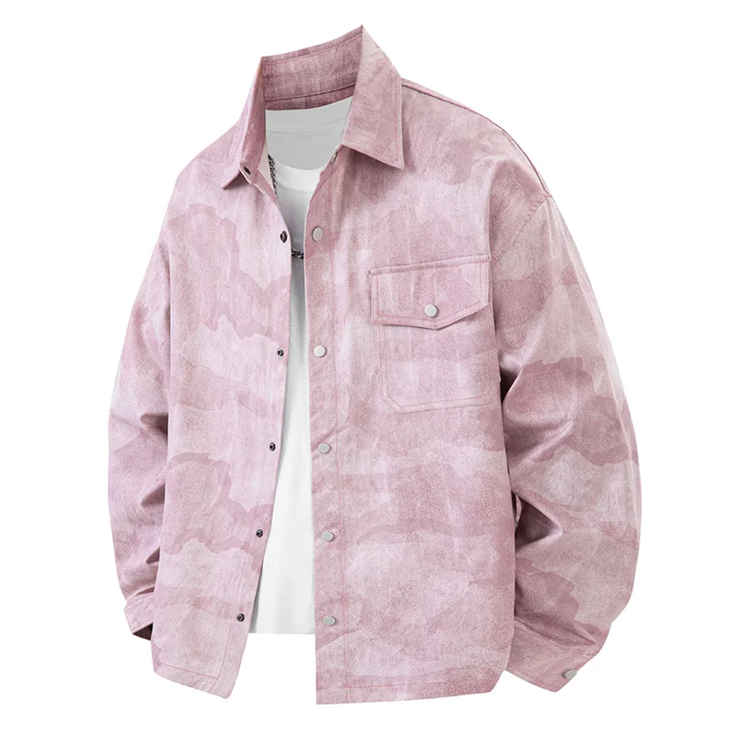 جديد الرجال موضة عادية قمصان دنيم الرجال المطبوعة رفض طوق جاكيتات ربيع الخريف الرجال قمصان فضفاضة طويلة الأكمام