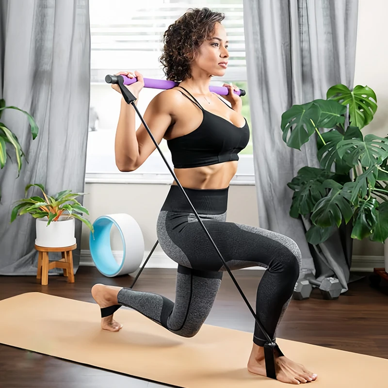 Pilates Bar Kit with Resistance Bands Portable Exercise Fitness Pilates Equipment for Women Men Body Shaping Home Gym Workout