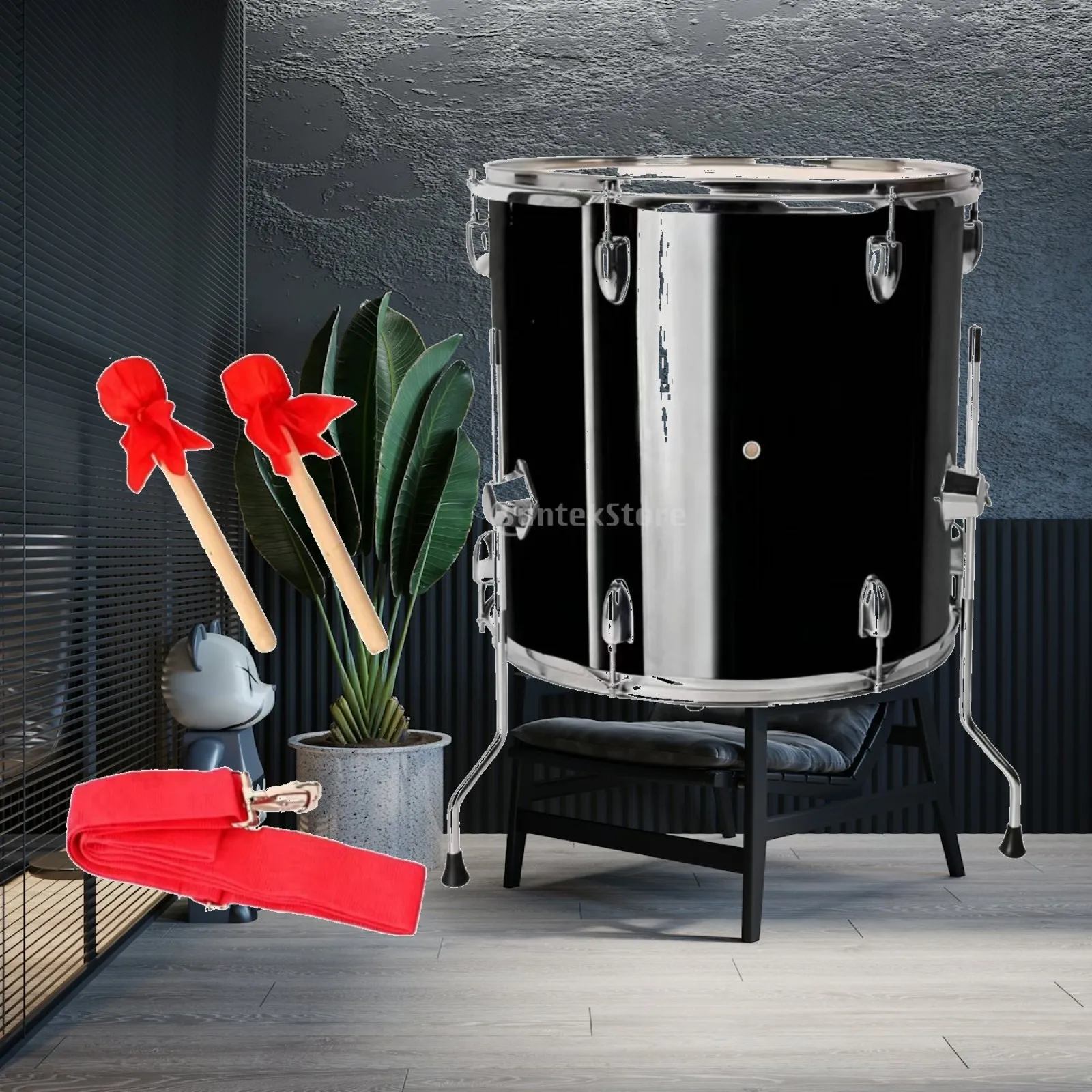 Sports Cheering Drum 16 Inch Compact Drum for Crowd Spirit Event Percussion with Drumsticks and Strap for Stadium Use