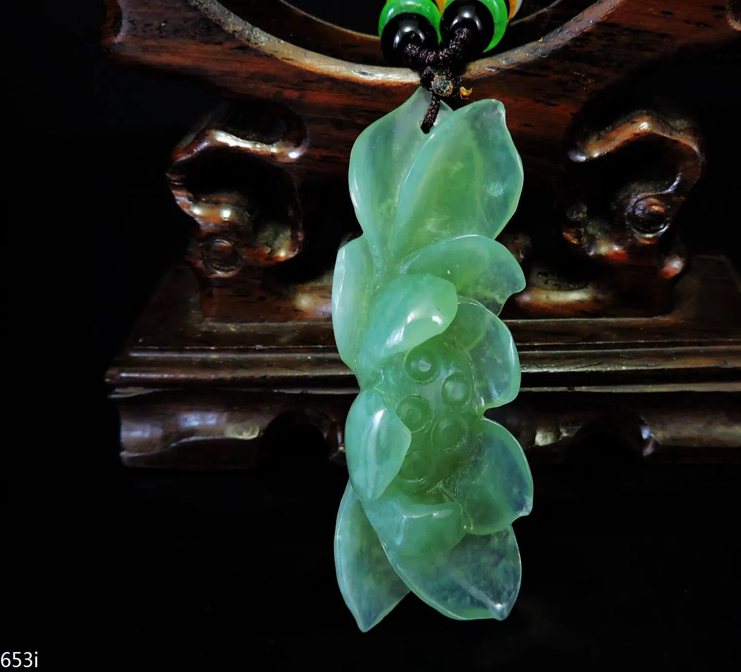 

Jade Jewelry Natural Jade Pendant Necklace Hand-Carved lotus flower Jadeite Necklace Pendant Gift No Treatment 653i