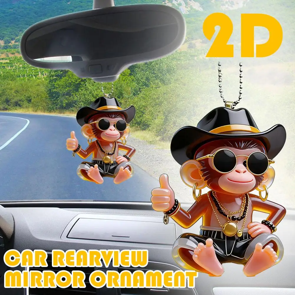 Colgante Creativo de Mono de Dibujos Animados 2D para Espejos Retrovisores, Adornos Colgantes para Coche, Accesorios de Decoración para Coche, Llavero para Mochila, Regalos ﻿