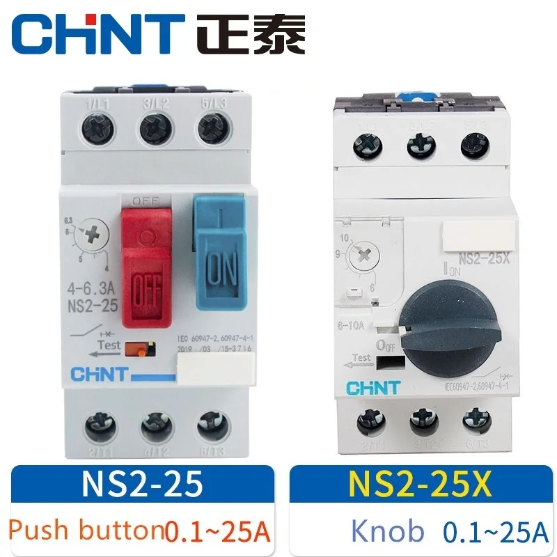 

CHINT Motor Protector Engine Protection Device NS2-25 NS2-25X Knob Button Tpye NS2-32 1.6-2.5A 2.5-4A 4-6.3A 6-10A 9-14A 18A 25A