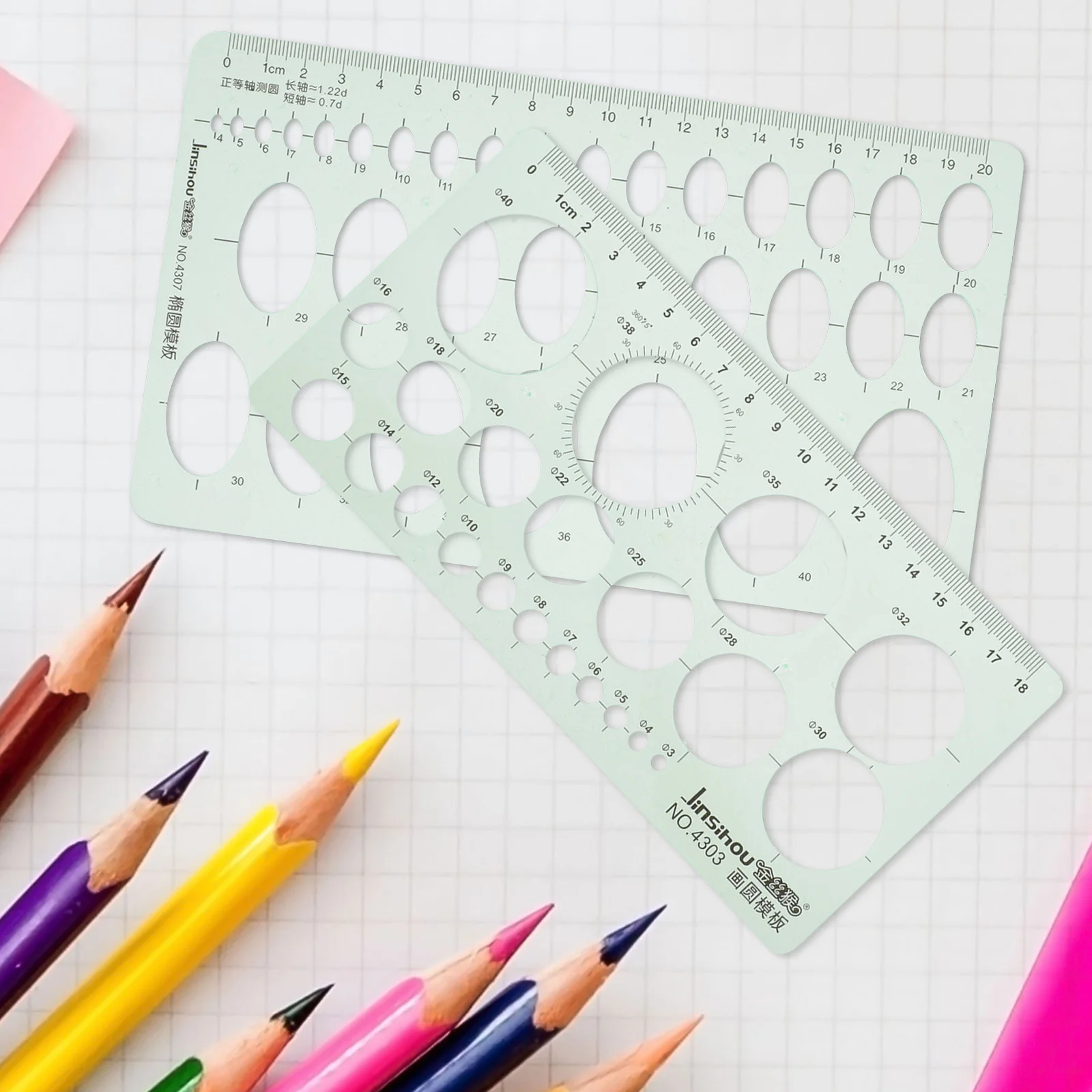 Regla Circular geométrica, plantilla de dibujo engrosada para arquitectura, medición fraccional, plantillas reutilizables para pintar, 2 uds.