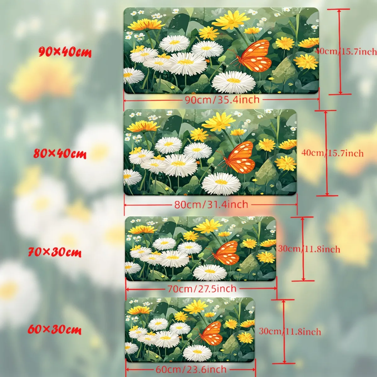 1 Buah Mousepad XXL Motif Bunga Aster dengan Kupu-kupu Cetak HD - Alas Meja Bermotif Bunga yang Cerah untuk Gamer & Penggunaan Kantor, Alas Karet Anti Selip, Halus