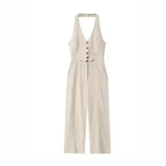 

Hemp Vest Hanging Ne Jumpsuit Bal Pants High Waist Long Pants Polyester Fiber Women's Faion Autumn Collection