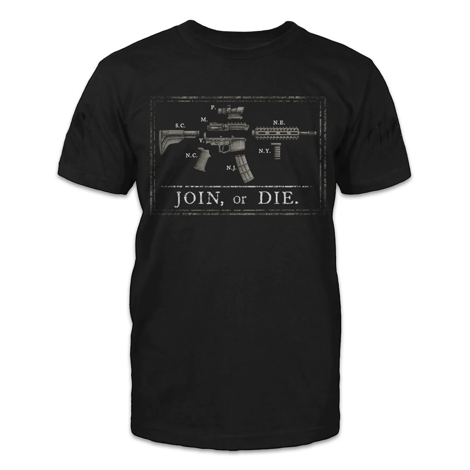 

Meaningful Join or Die Snake Cartoon AR 15 Rifle T-Shirt 100% Cotton O-Neck Summer Short Sleeve Casual Mens T-shirt Size S-3XL