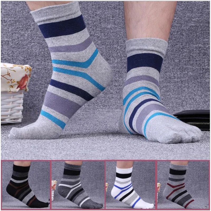 

Fashion Striped Socks Cotton Men's Short Five Finger Socks Breathable Sweaty Colorful Fashion Business Work Socks Crew Hosiery