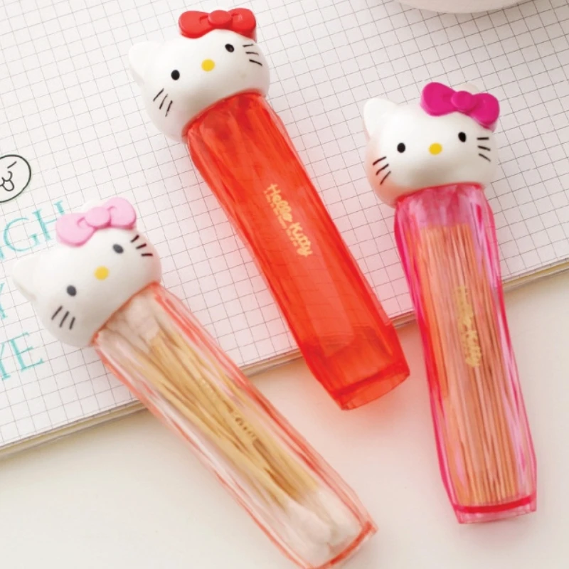 

Sanrio Cartoon Cute Hello Kitty Creative Portable Toothpick Holder Travel Small Mini Cotton Swab Box Storage Tube Gift