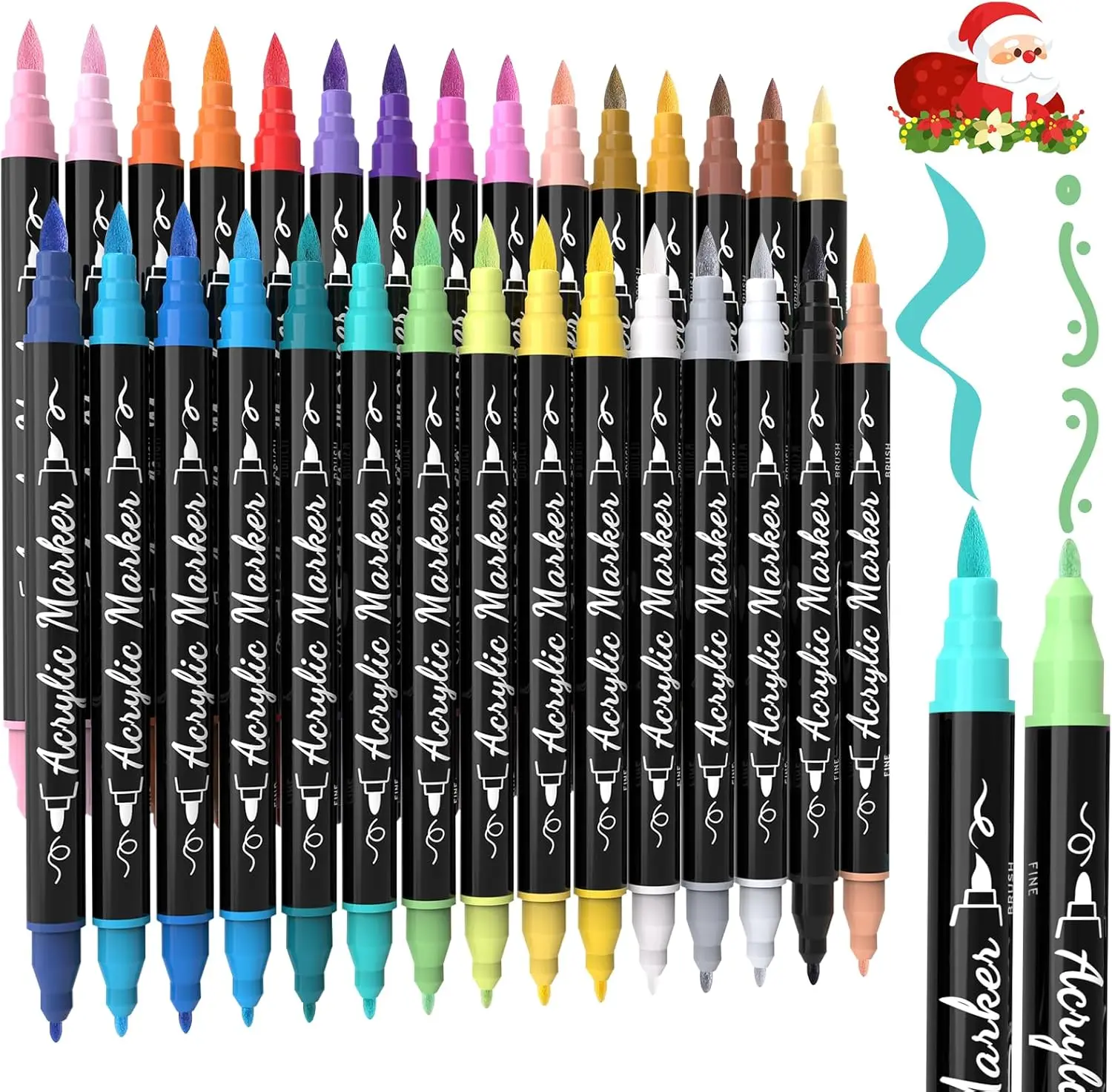 

30 Colors Acrylic Paint Markers Waterproof Dual Tip Acrylic Paint Pens with Brush & Fine Tip Professional Marker Set Scrapbook