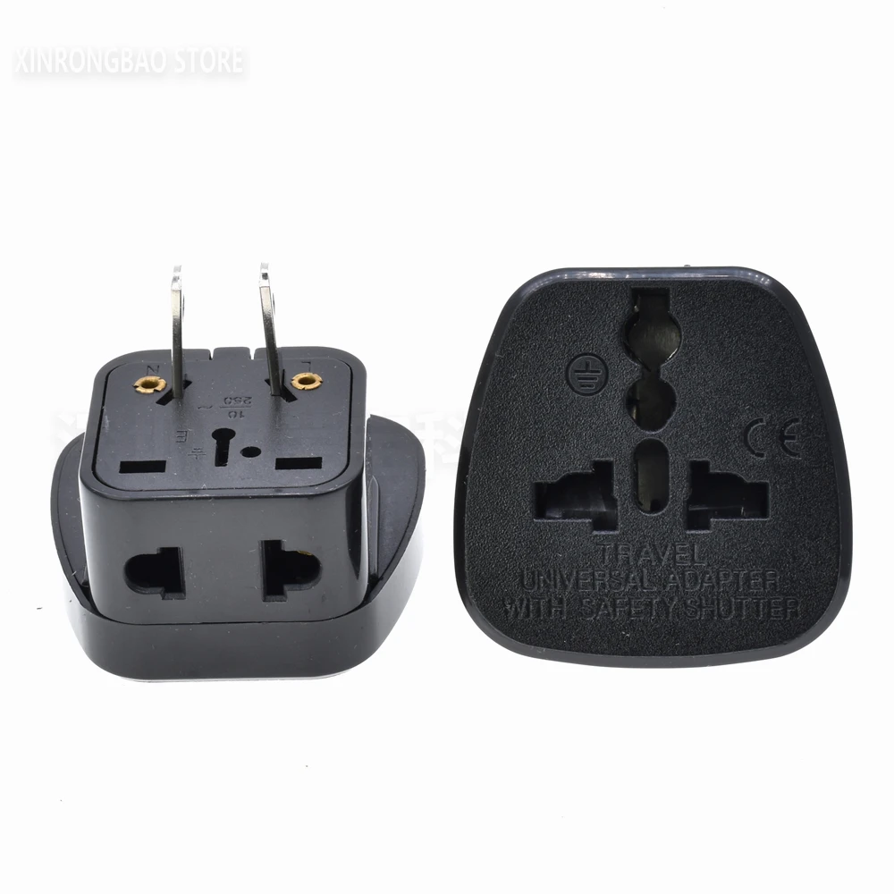 Black white 10A 3 pin 2 in 1 AU UK US EU to USA Canada Mexico Japan travel adapter plug socket convertor with safety door type-B