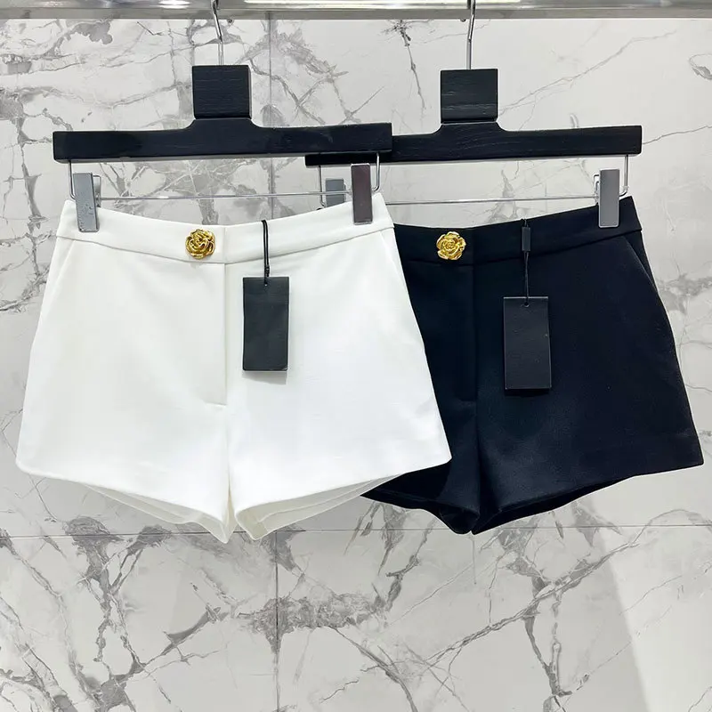 Simple Classic High Waist Shorts 2 Colors Women Top Quality Flower Button Sexy Short Streewear Summer New High End Y2K Clothing