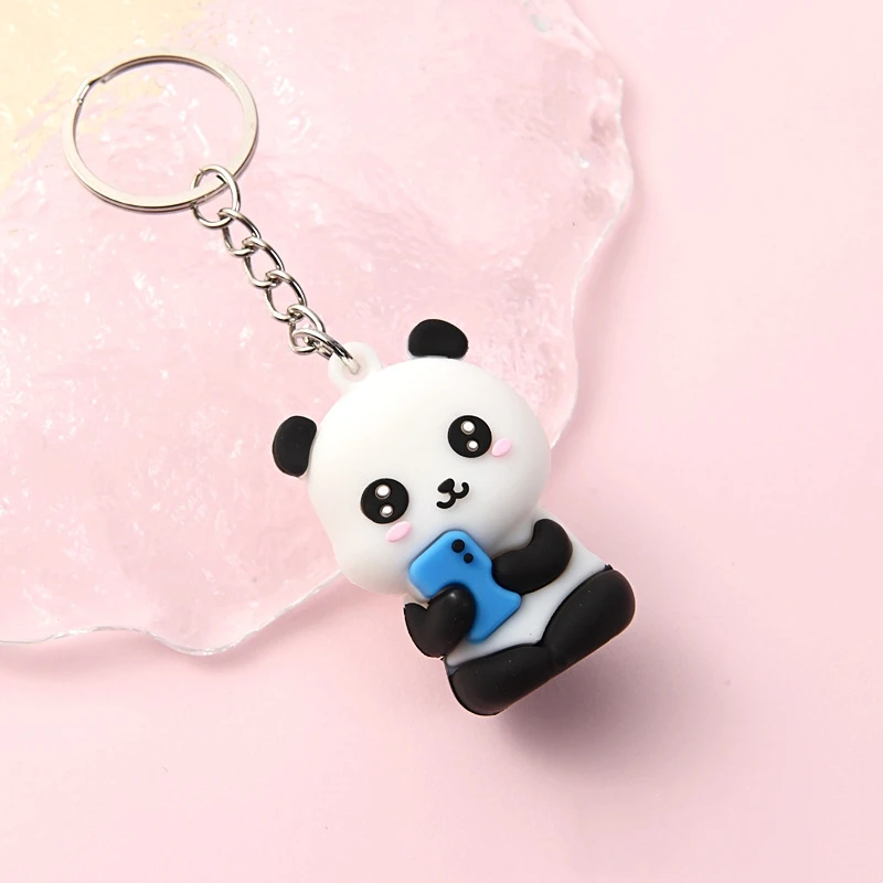 New Cute Cartoon Couple Panda Keychain Pendant Car Bag Key Chains for Women Jewelry Gift