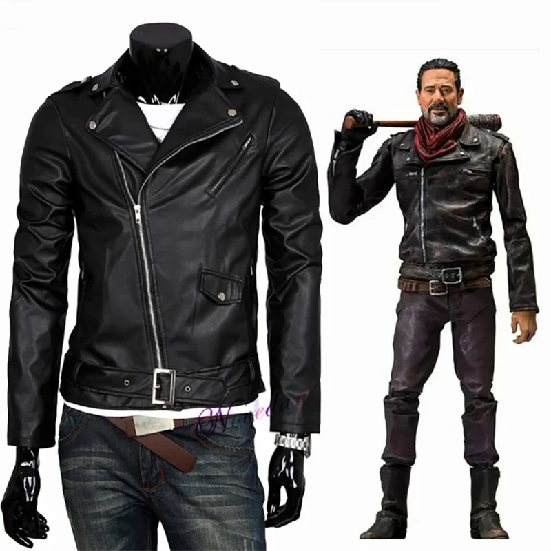 The Walking Dead Negan Black White PU Leather Jacket Coat Women Men Halloween Cosplay Costume Party Winter Spring Autumn Coat