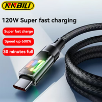 NNBILI NEW LED lights 120W Fast Charging Cable 6A USB A to Type C Nylon Data Cord for HUAWEI Xiaomi Samsung With PD C to C Cable