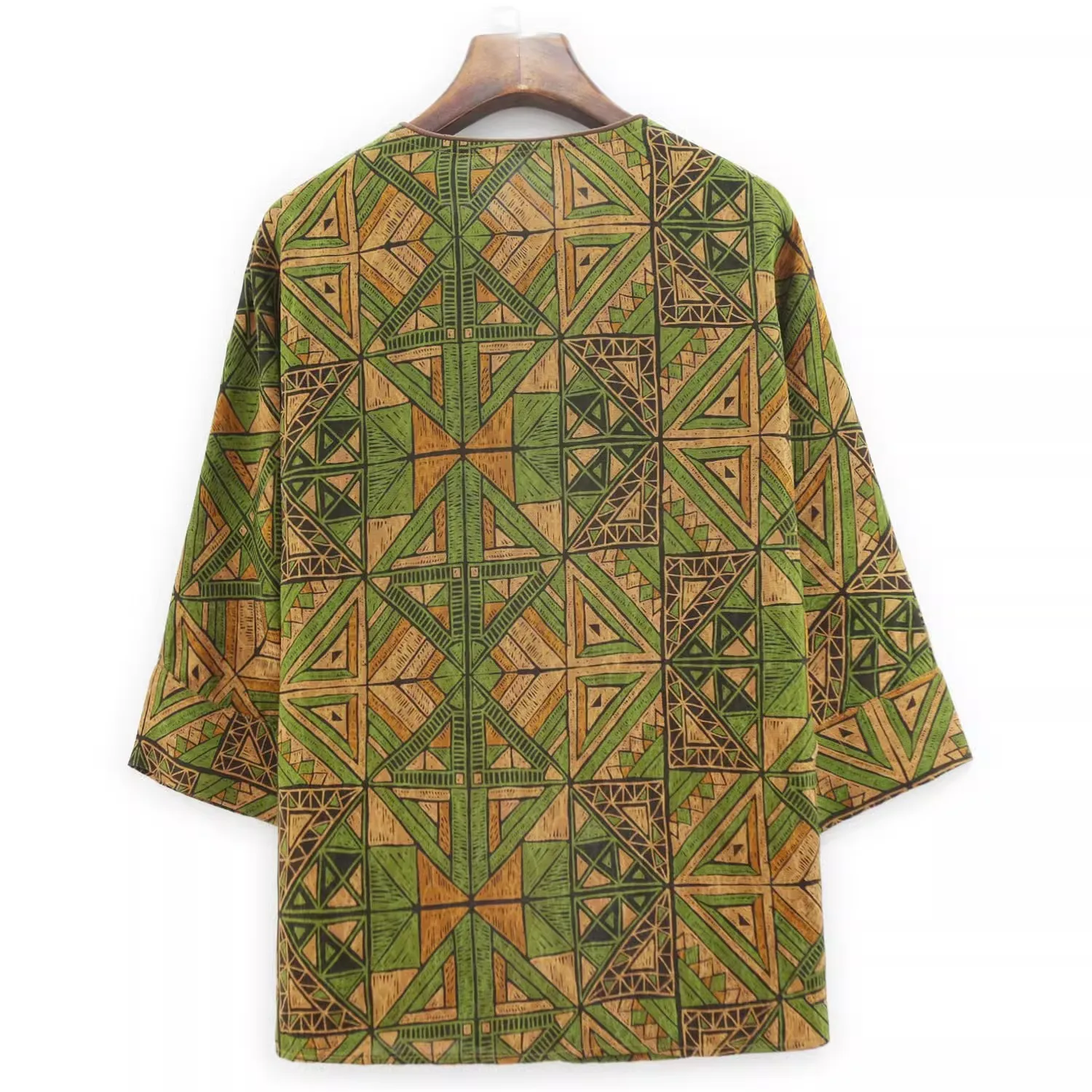 Birdtree 32mm Real Silk Watered Guaze Women T-Shirt Half Sleeve Geometric Print Elegant Vintage Loose Blouse Autumn Top T3N702QM