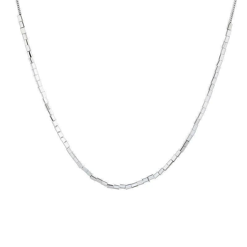 925 Sterling Silver Necklace with Small Square Patchwork Fox tail Chain for Women and Man