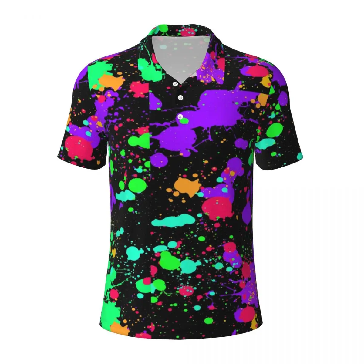 Colorful Neon Paint Polo Shirts Pretty Splatter Print Casual Shirt Summer Trending T-Shirts Men Short Sleeve Collar Oversize Top