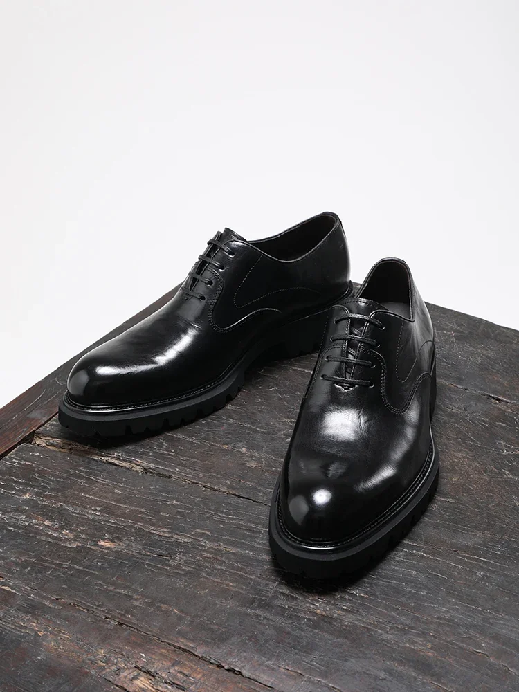 2024 Spring And Autumn New Men's Formal Shoes Genuine Leather Thick Sole Lace Up Business Casual Shoes