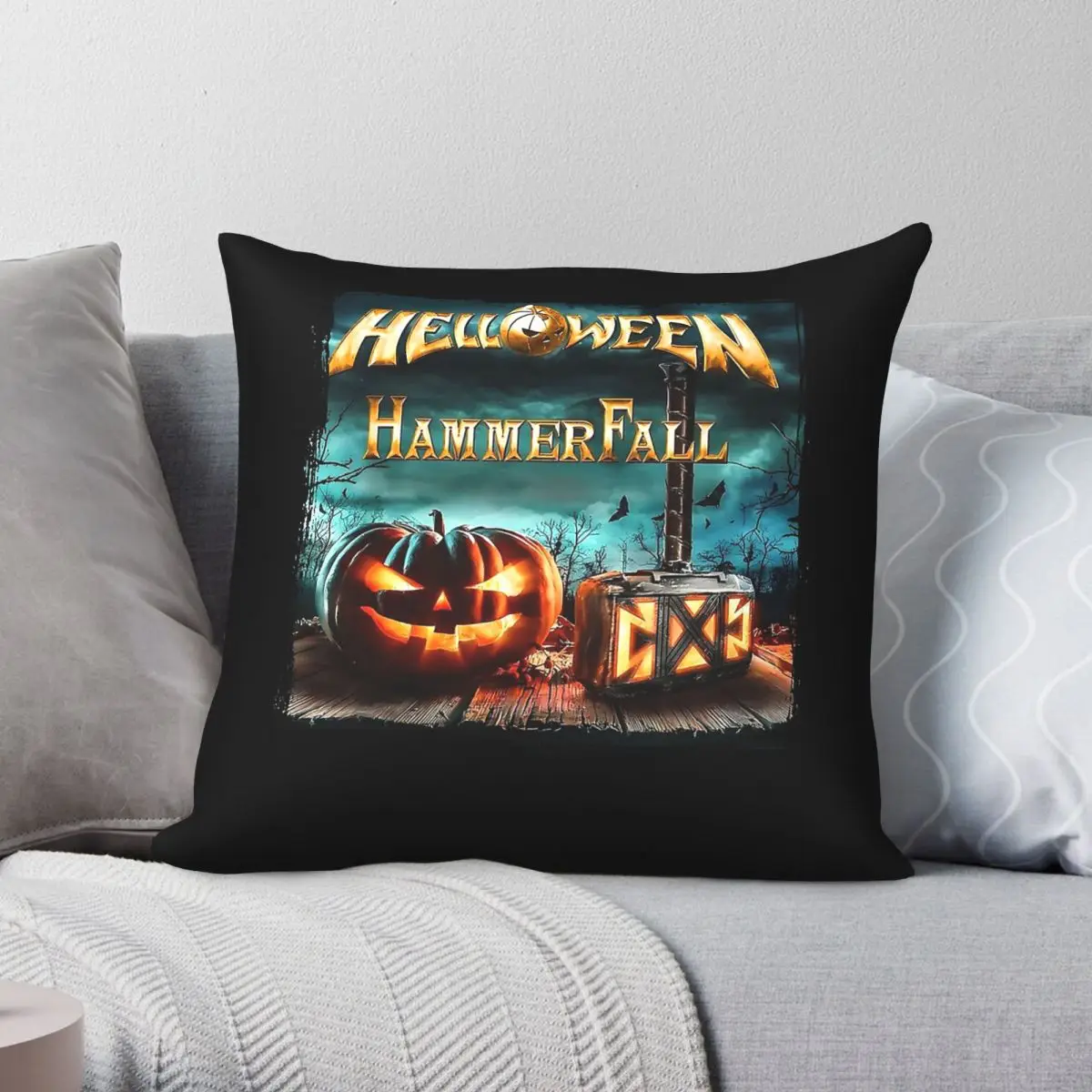 Helloween Hammerfall United Forces Square Pillowcase Polyester Linen Velvet Printed Zip Decorative Home Cushion Cover Wholesale